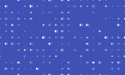 Seamless background pattern of evenly spaced white headlight symbols of different sizes and opacity. Vector illustration on indigo background with stars