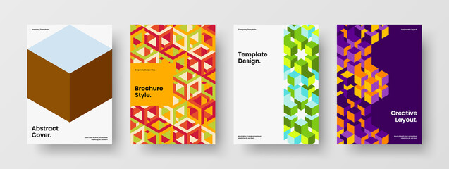 Colorful catalog cover design vector layout collection. Premium geometric hexagons company brochure template bundle.