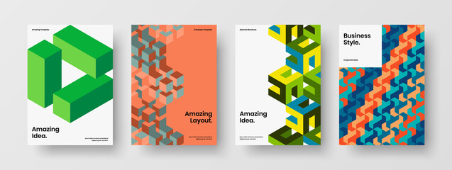 Naklejka premium Multicolored geometric tiles corporate brochure concept set. Original book cover vector design illustration composition.
