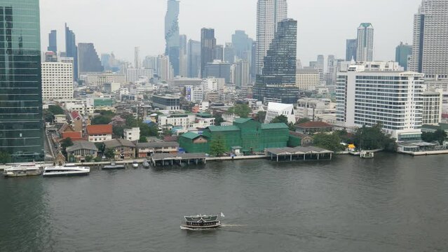 Skyscrapers and Chao Praya River in Bangkok