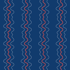 red and blue wave line on dark blue background, seamless pattern 