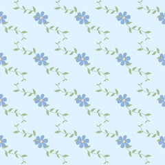 Fototapeta na wymiar Seamless pattern of blue flowers and leave