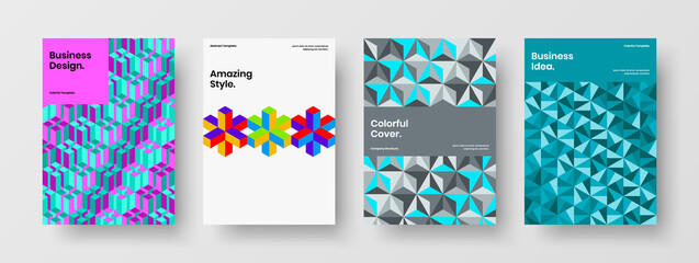 Vivid banner A4 design vector illustration collection. Colorful geometric tiles flyer concept composition.