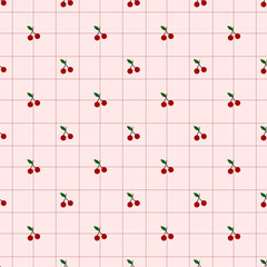Seamless pattern of cheery on pastel pink background.