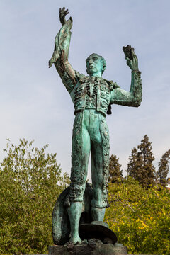 Bronze Statue Of A Famous Spanish Bullfighter Named Manolete