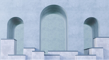 Minimal scene for product display presentation. concrete display concave wall with archdoor, 3D render