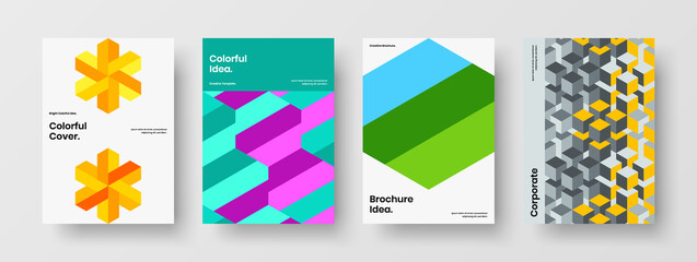 Unique geometric tiles corporate brochure concept collection. Clean company cover A4 vector design illustration composition.