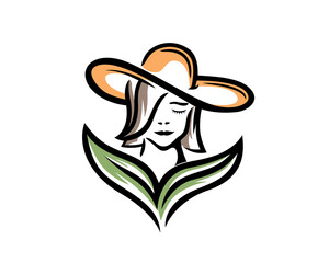 eco leaf natural beauty face drawn art logo design. Vector Cosmetic logo vector illustration