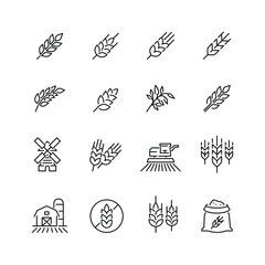 Cereal grain related icons: thin vector icon set, black and white kit - obrazy, fototapety, plakaty