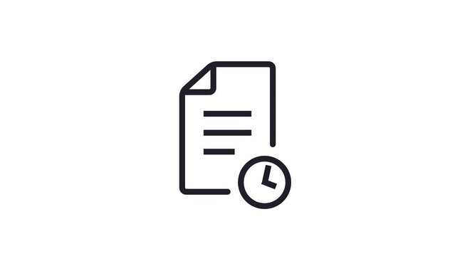 Animated linear creating document with time sign. Setting time of creation of the document. 