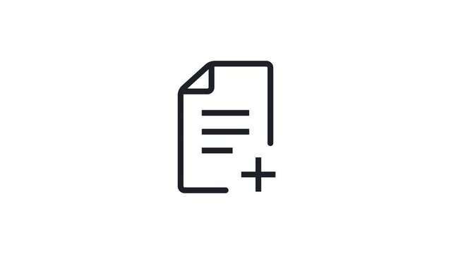 Animated linear create file icon. Add document concept design animation.