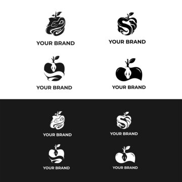 black apple with snake logo design template for your brand