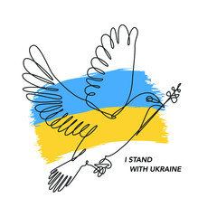 I stand with Ukraine outline illustration, dove of peace
