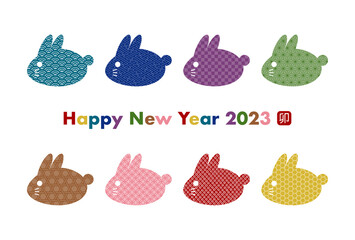 2023年卯年の年賀状イラスト: 和柄のうさぎアイコン