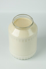 A jar of homemade clabber, sour milk. Natural kefir.