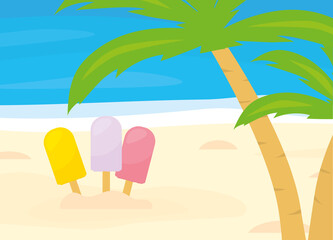 ice cream on the tropical beach, summer vacation, relax concept- vector illustration