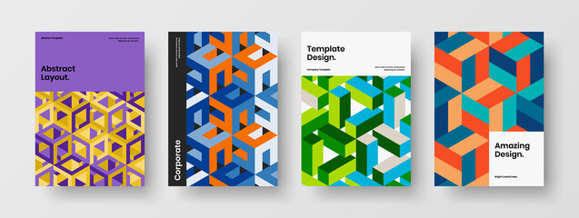 Premium postcard design vector illustration set. Unique mosaic tiles corporate cover template composition.