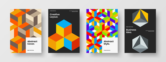Simple geometric pattern postcard concept composition. Fresh pamphlet A4 design vector layout set.