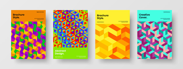 Modern geometric tiles front page concept bundle. Bright catalog cover design vector layout set.