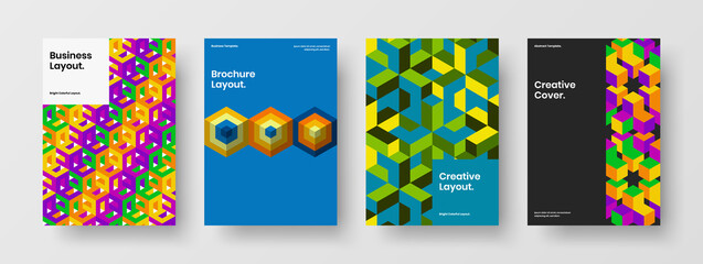 Modern geometric tiles brochure layout collection. Trendy cover design vector template set.