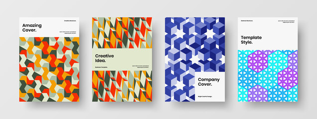 Amazing geometric tiles leaflet illustration collection. Minimalistic brochure design vector layout set.