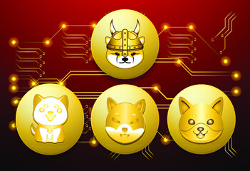 Icon set Doge coins Doge meme crypto currency