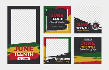 Social media post template for Juneteenth day, Celebration freedom, emancipation day in 19 june, African-American history and heritage.