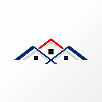 Simple and very unique three roof house middle or center and side windows image graphic icon logo design abstract concept vector stock. Can be used as a symbol related to property or home