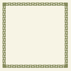Greek key pattern, square frame. Decorative ancient meander, greece border ornament set with repeated geometric motif. Vector EPS10.