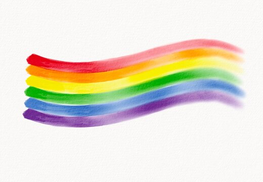 Rainbow flag brush watercolor style isolate on white background.LGBT  Pride month texture concept