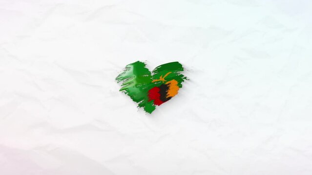 Zambia grunge flag. Heart for your design. Beautiful heart consisting of paint strokes. Perfect for screensavers or intros