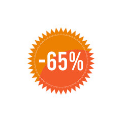 -65% discount stamp promotional shopping offer badge design vector sticker on white background