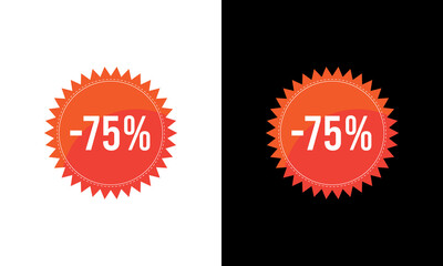 -75% discount stamp promotional shopping badge design vector sticker set on white and black background
