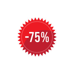 -75% promotional discount badge design vector stamp on white background