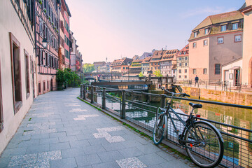 The Little France (La Petite France) in Strasbourg, Alsase, France. Old medieval buildings near canal.