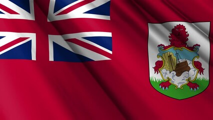 Close up realistic texture fabric textile silk satin flag of Bermuda waving fluttering background. National symbol of the country. 29th of May, Happy Day concept. 3D animation 1080p Full HD