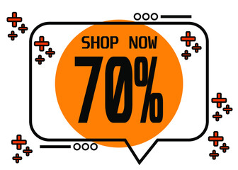 70% off. Orange balloon with discount tag and special offer.