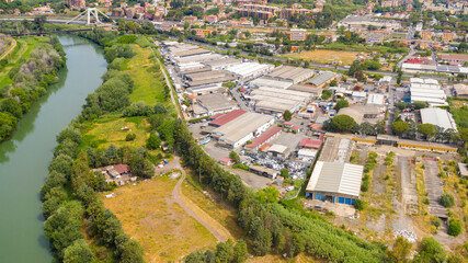 Aerial view on a industrial area in the south of Rome, Italy.
