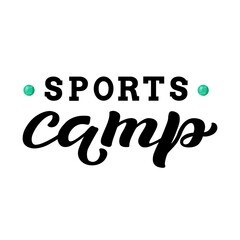 Obraz premium Hand drawn vector illustration with white lettering on textured background Sports Camp for billboard, logo, club, advertising, information poster, website, decoration, flyer, concept, banner, template