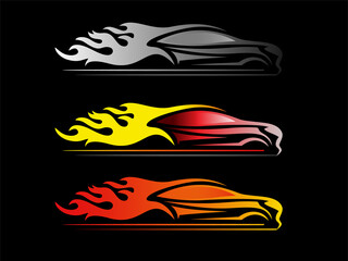 fiery car logo design. Fast speed with a fiery trail Stock Vector. Aauto garage logo design template.