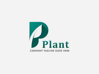 Logotype Letter P initial with green leaf logo vector design template