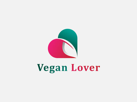 vegan food lover logo design element,Green leaves with love symbol , usable for product. menu.restaurant logo design vector template