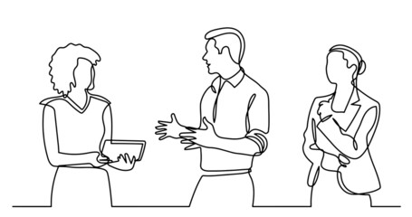 continuous line drawing of business people talking
