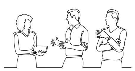 continuous line drawing of business people talking
