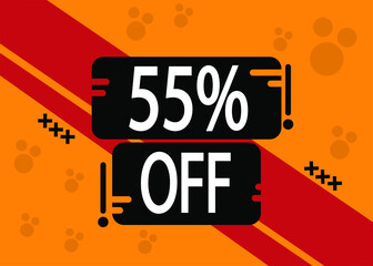 55% off for special sale, red and black squares with yellow background.