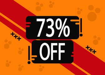 73% off for special sale, red and black squares with yellow background.