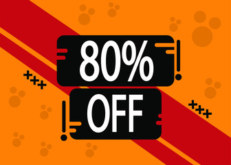 80% off for special sale, red and black squares with yellow background.