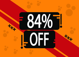 84% off for special sale, red and black squares with yellow background.