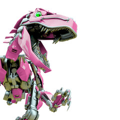 Fototapeta na wymiar velociraptor robot in an agry attack close up
