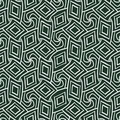 Geometric seamless pattern of polygons and spirals. Black and white ornament.